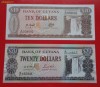 Lot 2 bancnote Guyana 10 dolari 20 dolari UNC necirculate