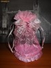 It's a girl! Marturie botez fata/ fetita roz. Cutie/ cutiuta/ inima/ inimioara cu sac din organza cu sticluta si motive botez