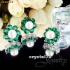 Set placat cu aur alb format din colier si cercei cu cristale swarovski smarald si perle - bijuterii mireasa