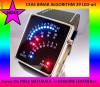 Super Ceas Binar LED Algorithm, CUREA PIELE NATURALA marcata GENUINE LEATHER, Afisaj - 29 LEDURI Albastre si Rosii SUPERLUMINOASE, Antreneaza IQ-ul !!