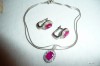 SET DEOSEBIT ARGINT 925, CERCEI CU RUBINE SI ZIRCONIU, PANDANTIV SI LANTISOR ARGINT