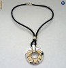 Colier din aliaj inoxidabil placat cu aur,rhodium,cristale albe si snur textil
