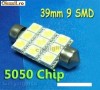 bec led leduri auto C5W festoon cu 9 SMD 5050 39 mm albe, pentru plafoniera, numar de inmatriculare becuri led, lumini masina