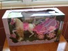 Trasura Barbie Fete Roz Cu Calut Alb
