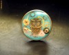 inel steampunk  rotund cu bufnita  (realizat din piese de ceas) bronz, albastru