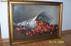Ulei pe carton vechi deosebit coif cu cirese 55 cm pe 40
