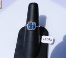 Inel designer highend, aur 14K, montura TOPAZ cushion si 40 BRILIANTE foto