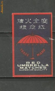 1901* CHINA - ETICHETE CUTII DE CHIBRITURI tema UMBRELA ROSIE foto
