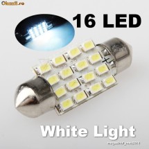 bec led leduri auto C5W festoon cu 16 SMD 3528 39mm , pentru plafoniera, numar de inmatriculare becuri led