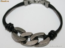 BRATARA barbateasca FOSSIL  NOUA CU ETICHETA, combinatie de  piele si otel inoxidabil innegrit la perfectiune vintage CUTIE CADOU pret magazin 40euro foto