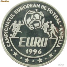 100 lei 1995 - Fotbal Euro 1996 - Ag proof certificat BNR foto