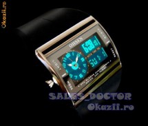 Super ceas Ohsen dual negru, cu afisaj analog si digital; afisaj nocturn cu led-uri.