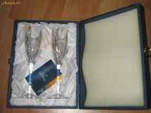 Set 2 pahare sampanie nunta cu cristale Swarovski foto