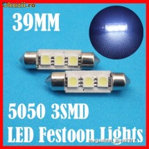 bec led leduri auto C5W festoon cu 3 SMD 5050 39 mm , pentru plafoniera, numar de inmatriculare becuri led
