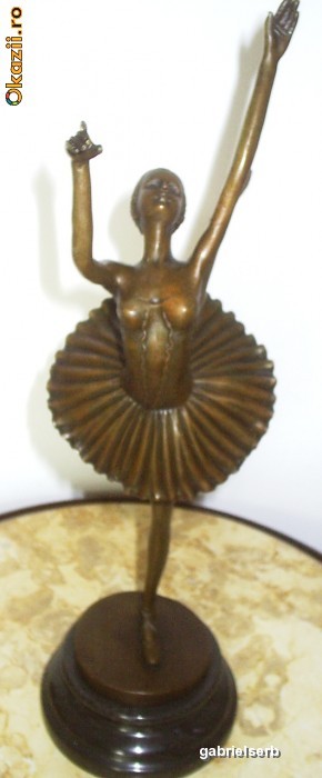 BALERINA BRONZ MASIV SOCLU MARMURA NEAGRA foto mare