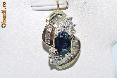 pandantiv aur galben 14K cu safir si diamante naturale superb foto mare