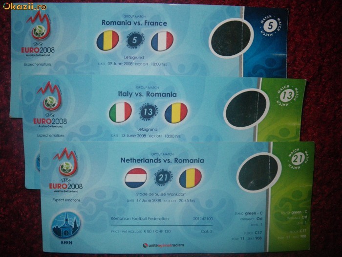 Bilete intrare Romania Euro 2008 Fotbal foto mare
