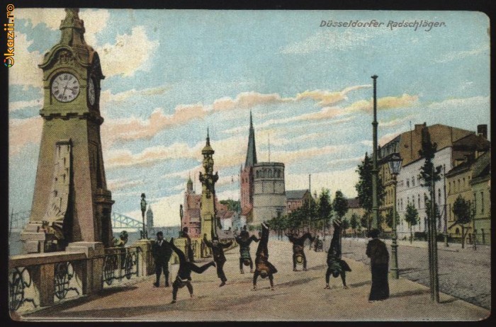 Duseldorf , ilustrata comica color , saltimbanci , circulata 1907 foto mare