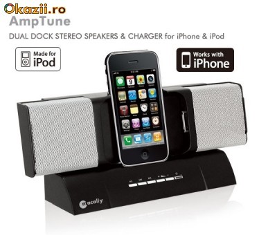 Boxe stereo si incarcator pentru iPhone/iPod - Macally AMPTUNE foto mare