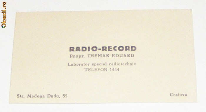 Carte de vizita reclama Radio Record 09.07.1940, Nr. 2 foto mare