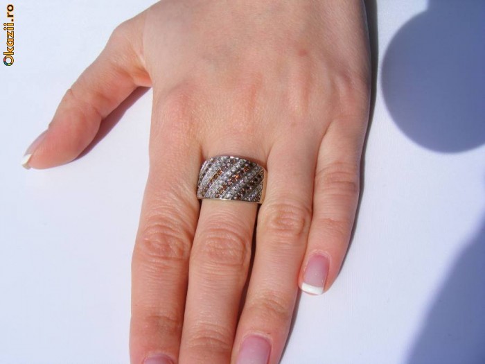 Inel aur 14K (7.6g) montura UNICAT cu 1CT DIAMANTE cognac si albe foto mare