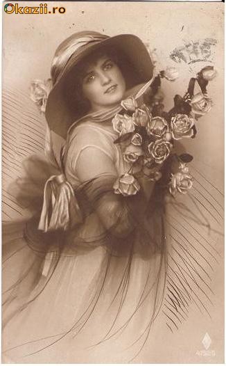 T FOTO 33 Romantica -Tanara simpatica -circulata 1921-timbre grecesti - adresata lui Haralambe Troianos -Lausane, Elvetia foto mare