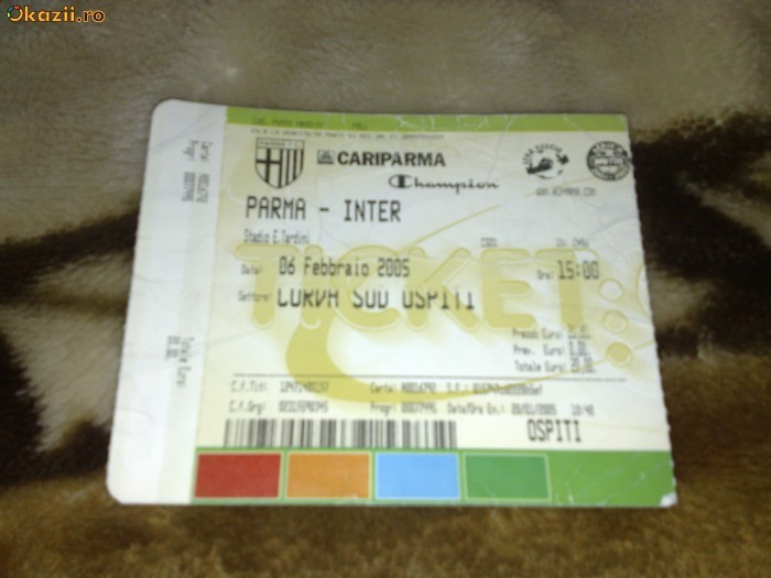 Campionatul Italiei - Bilet meci de fotbal - Parma - Inter Milan  - 06 februarie  2005 foto mare