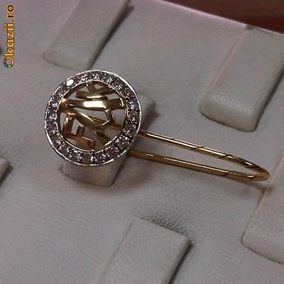 BROSA DIN AUR 14 KT CU DIAMANTE NATURALE foto mare