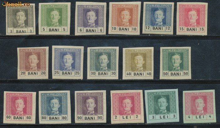 RFL 1918 ocupatie Austria in Romania serie rara NEdantelata 17 timbre a II-a emisiune foto mare