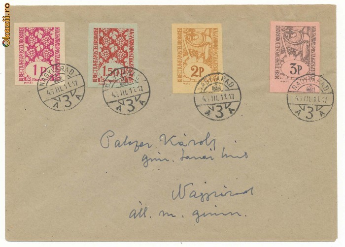 RFL 1945 plic cu 4 timbre locale nedantelate Oradea II cu atest de autenticitate foto mare
