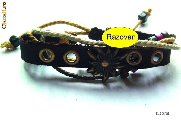 Bratara din Piele, Hand Made, African Tribal, Fashion, Pandantiv NOU !!! foto mare