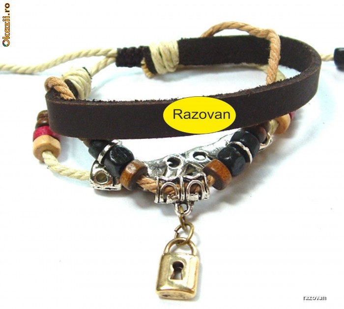 Bratara din Piele, Hand Made, African Tribal, Fashion, Pandantiv NOU !!! foto mare