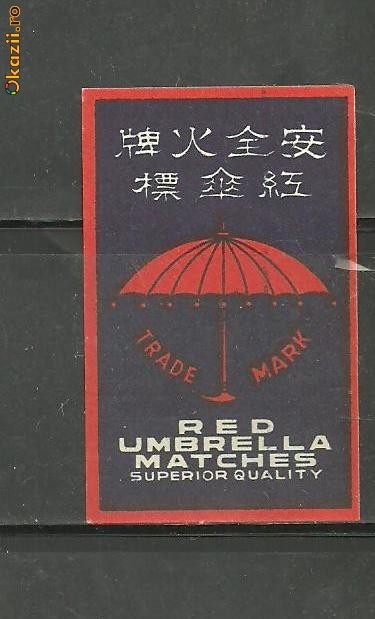 1901* CHINA - ETICHETE CUTII DE CHIBRITURI tema UMBRELA ROSIE foto mare