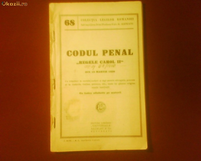 Codul Penal Regele Carol II din 18 martie 1936 foto mare