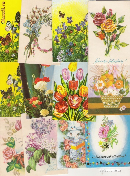 felicitari  cu flori-ani 1960-1989(22 buc diferite) foto mare