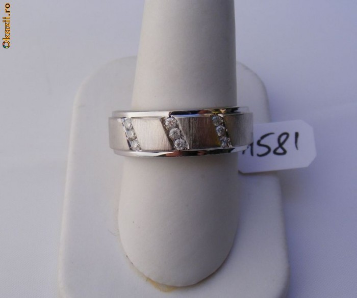 Verigheta barbati ag rodinat, 10.9g, montura geometrica cu 9 BRILIANTE de 2mm foto mare