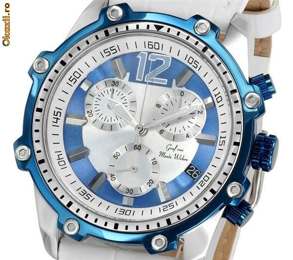 CEAS DE LUX CHRONOGRAPH , MONTE WEHRO BLUE EDITION data 3 subcadrane  PRET MINIM ! ! ! - VIDEO foto mare