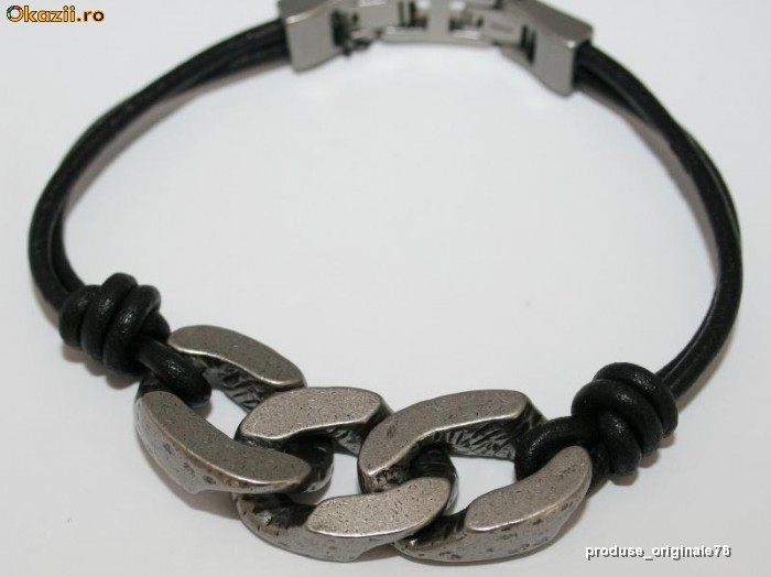 BRATARA barbateasca FOSSIL  NOUA CU ETICHETA, combinatie de  piele si otel inoxidabil innegrit la perfectiune vintage CUTIE CADOU pret magazin 40euro foto mare