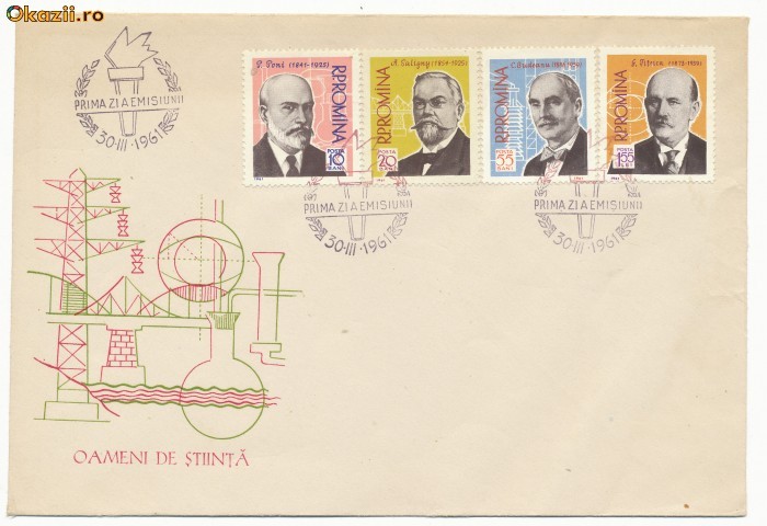 RFL Romania RPR 1961 plic FDC Oameni de Stiinta romani foto mare