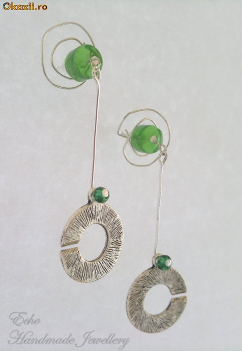 Cercei Handmade - Spiral Green (cer00007) foto mare