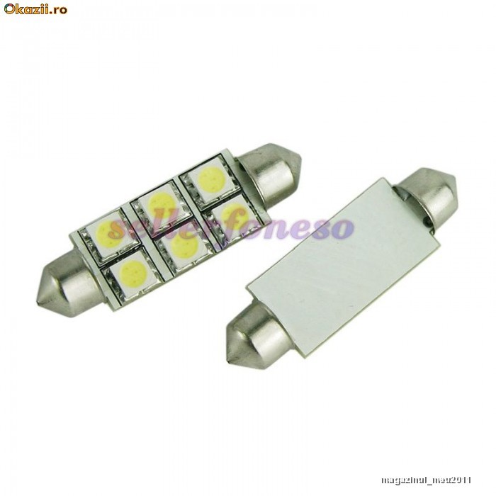 bec led becuri led leduri auto C5W festoon cu 6 SMD 43 mm, pentru plafoniera, numar de inmatriculare foto mare