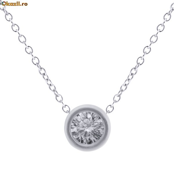 Pandantiv cu Briliant 0.50ct si lantisor, aur alb plin 14k, certificat, nou. foto mare
