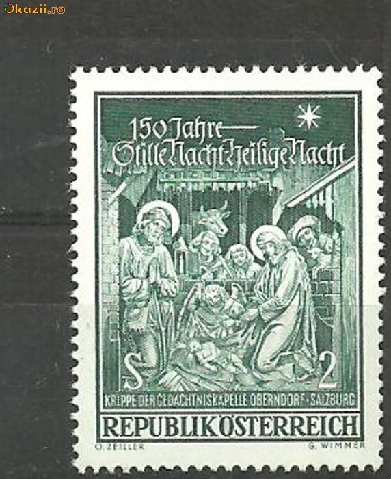 AUSTRIA 1968 - PICTURA CRACIUN, timbru nestampilat foto mare
