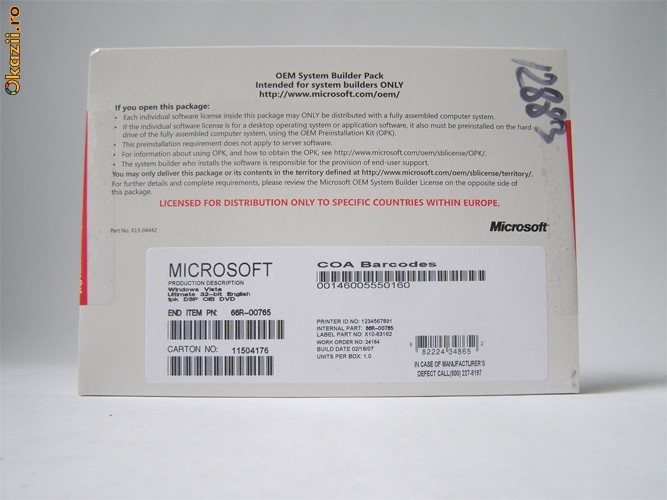 Windows Vista Ultimate 32-bit English 1pk DSP OEI DVD foto mare