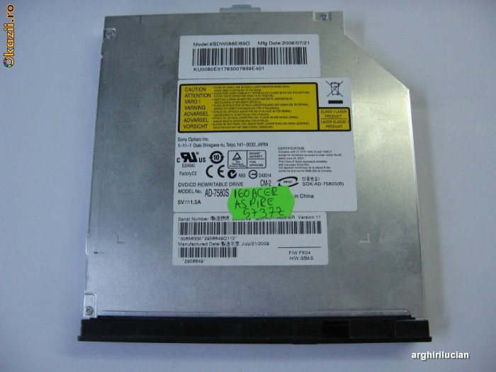 Unitate optica AD-7580S SATA DVD Burner DVD-RW 160 Acer Aspire 5737 foto mare