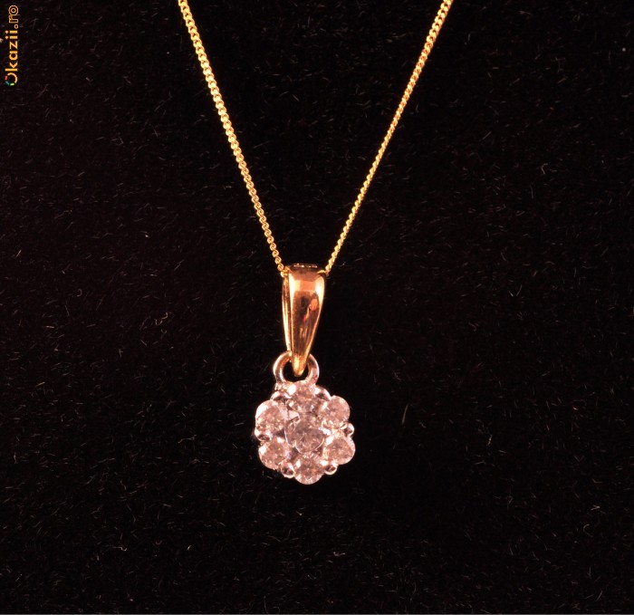 Lantisor si Pandantiv din AUR galben cu DIAMANTE naturale, 0,25ct carate   NOU foto mare