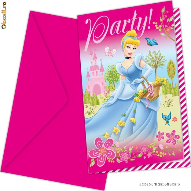 Set de 6 Invitatii de petrecere party copii cu plicuri PRINCESS SUMMER
