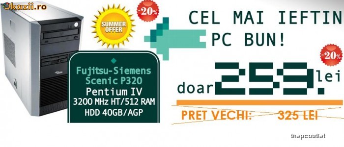 UNITATE / SISTEM PC  / CALCULATOR SECOND  FUJITSU SIEMENS P320- P4 3,2 HT/ 512 DDR/ 40 GB/ TOWER foto mare