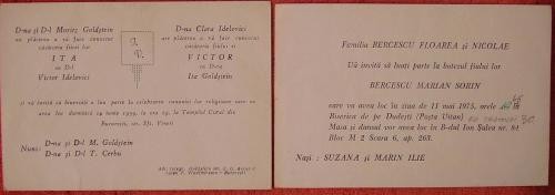 2 invitatii : nunta si botez , evrei si ortodocsi ,1959 si 1975 foto mare
