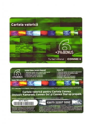 CARTELA  CONNEX COLORATA 6 USD cu seria pe fond negru  ** foto mare
